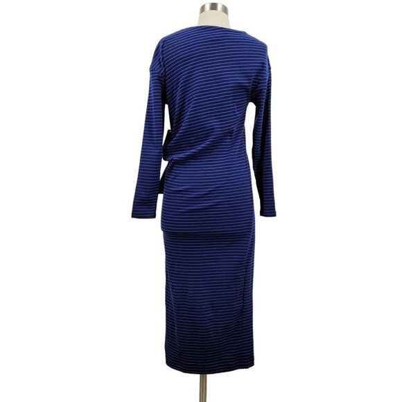 Melloday Women's Blue Black Stripe Long Sleeve Mid Length Dress Size S NWT - Picture 4 of 10
